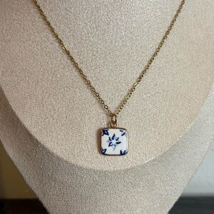 Handmade Gold/Blue Flower Necklace | Waterproof & Tarnish Resistant